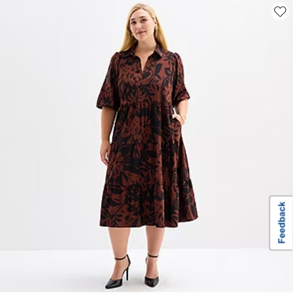 52seven Womens Plus 3/4 Sleeve Midi Floral Shift Dress - 1X